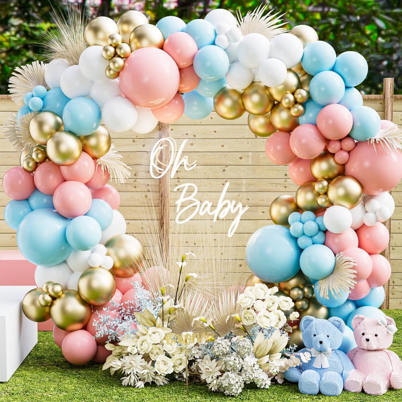 BALONAR DIY 135PCS Gender Reveal Balloon Garland kits Chrome Metallic Latex Balloons 18/10/5inch Pearl Balloons for Birthday Party Celebration Wedding Gender Reveal He or She Boy or Girl (Pink Blue Gold) - Image 1